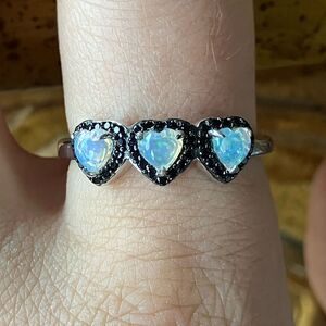 Ethiopian Opal Black Spinel Sterling Silver Heart Ring Size 10